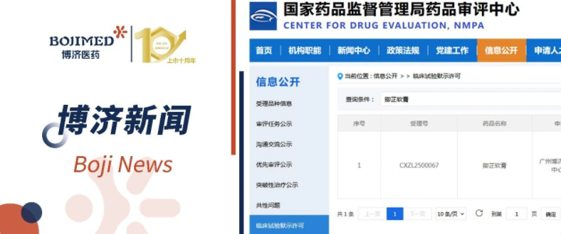 喜訊！博濟醫(yī)藥子公司中藥1.1類新藥獲藥物臨床試驗批準(zhǔn)通知書！